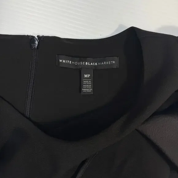 White House Black Market Black Ruffle Sheath Dress Medium Petite MP Cocktail LBD - Picture 5 of 16